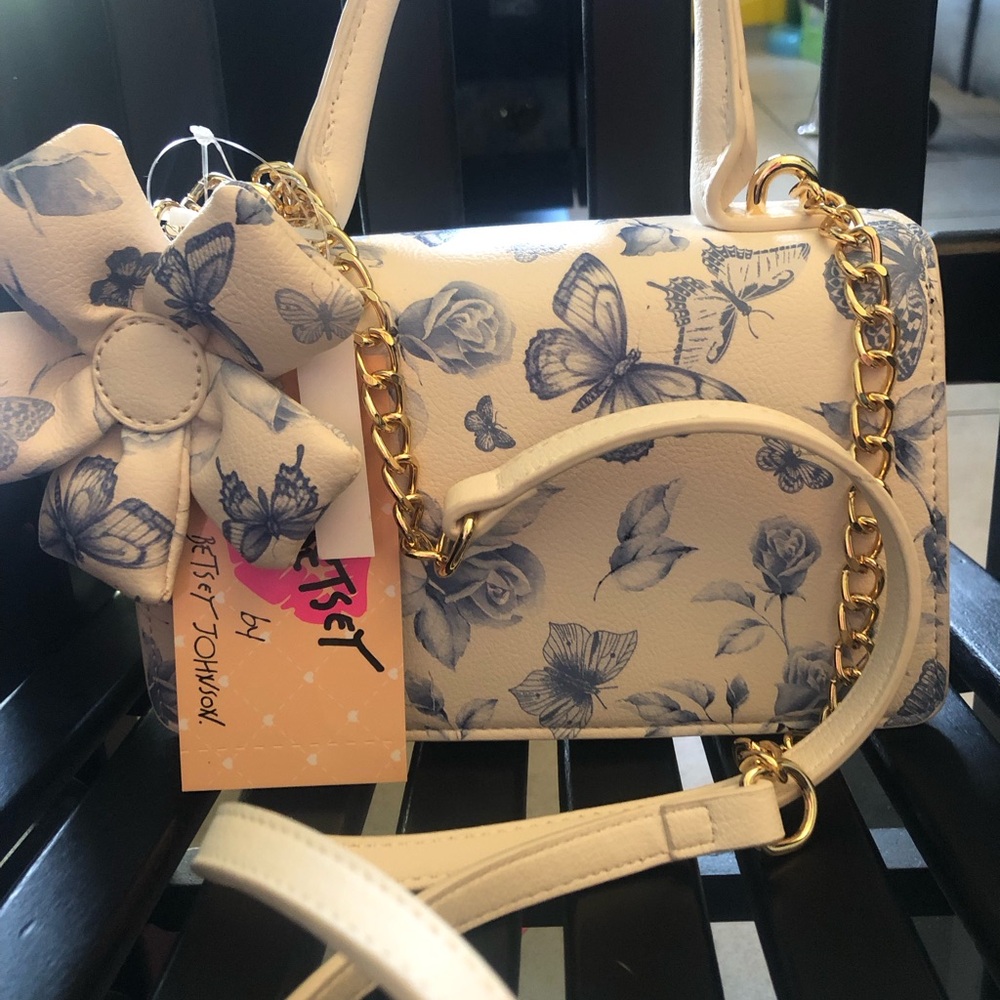 Betsey Johnson spring Elegant Blue Floral and Butterfly Mini Bag
